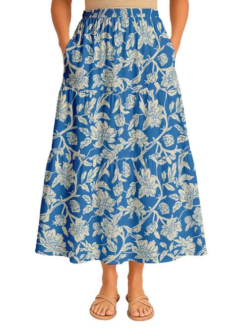 women floral printed high rise maxi tiered skirt - 22006335 - Standard Image - 0