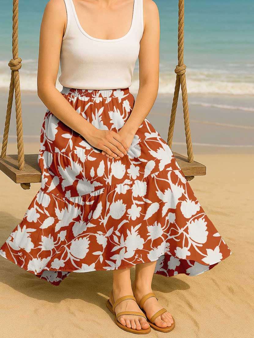women floral printed high rise maxi tiered skirt - 22006336 -  Standard Image - 1