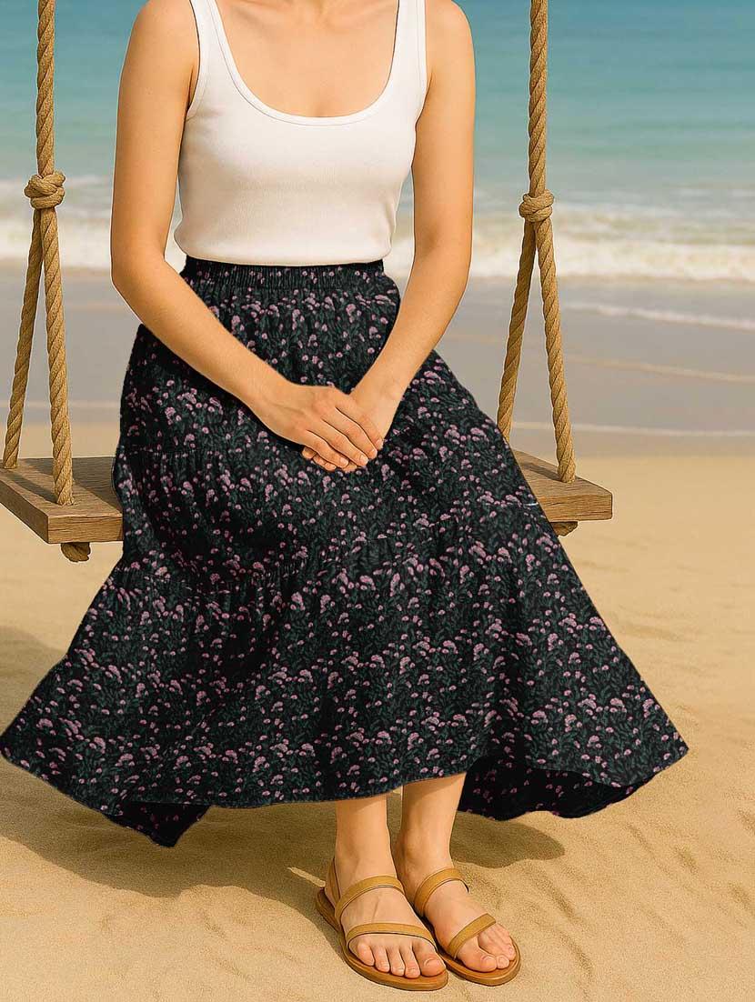 women floral printed high rise maxi tiered skirt - 22006337 -  Standard Image - 1
