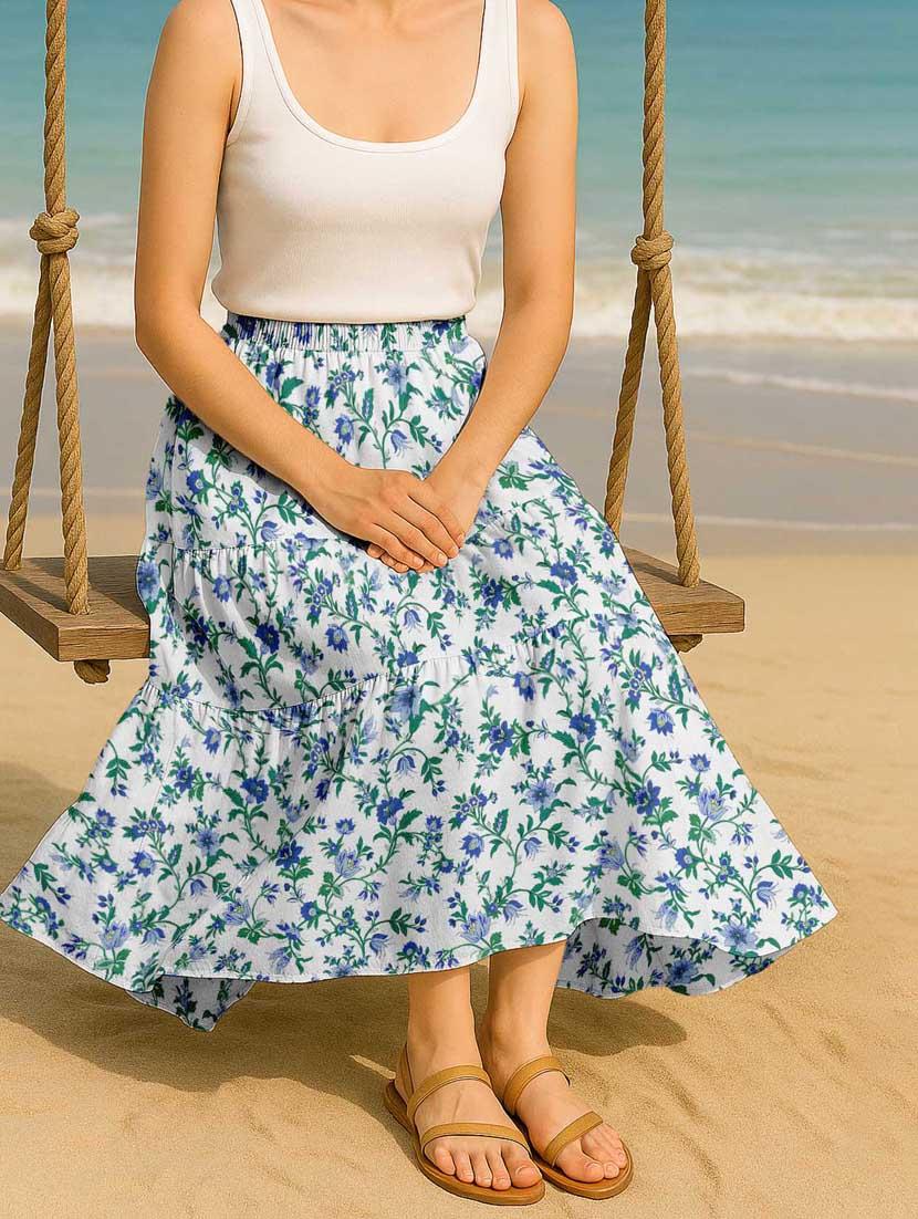 women floral printed high rise maxi tiered skirt - 22006339 -  Standard Image - 1