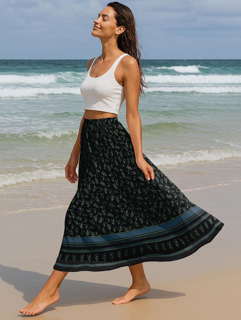women floral printed high rise maxi flared skirt - 22006340 -  Standard Image - 1