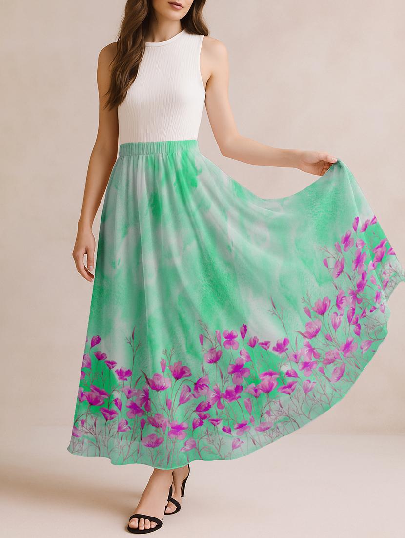 women floral printed high rise maxi flared skirt - 22006341 -  Standard Image - 1