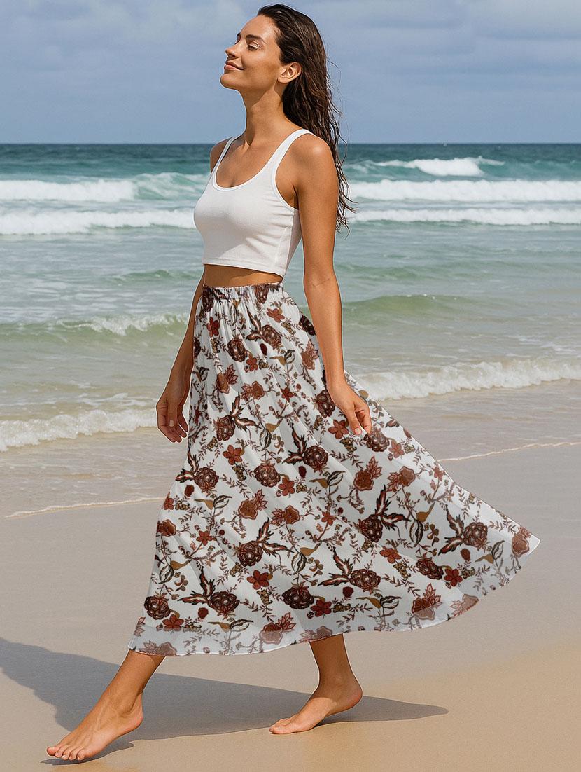 women floral printed high rise maxi flared skirt - 22006343 - Standard Image - 1