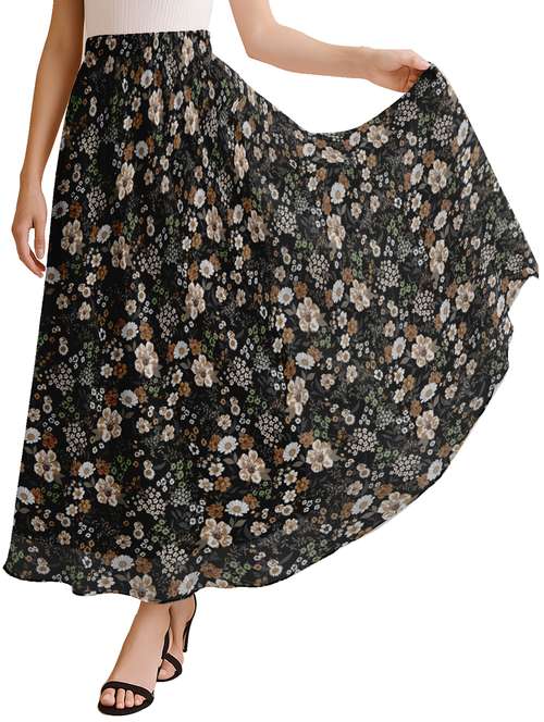 women floral printed high rise maxi flared skirt - 22006345 -  Standard Image - 0