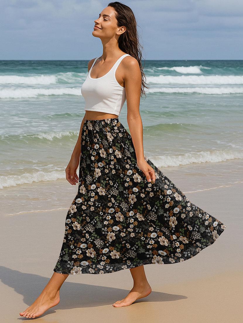 women floral printed high rise maxi flared skirt - 22006345 -  Standard Image - 1