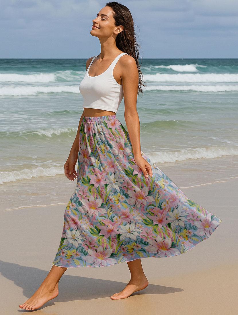 women floral printed high rise maxi flared skirt - 22006346 -  Standard Image - 1