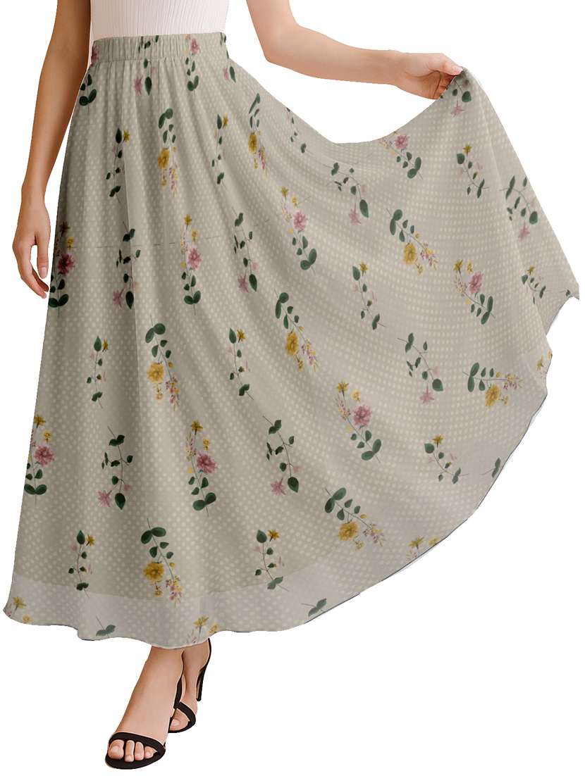 women printed high rise maxi flared skirt