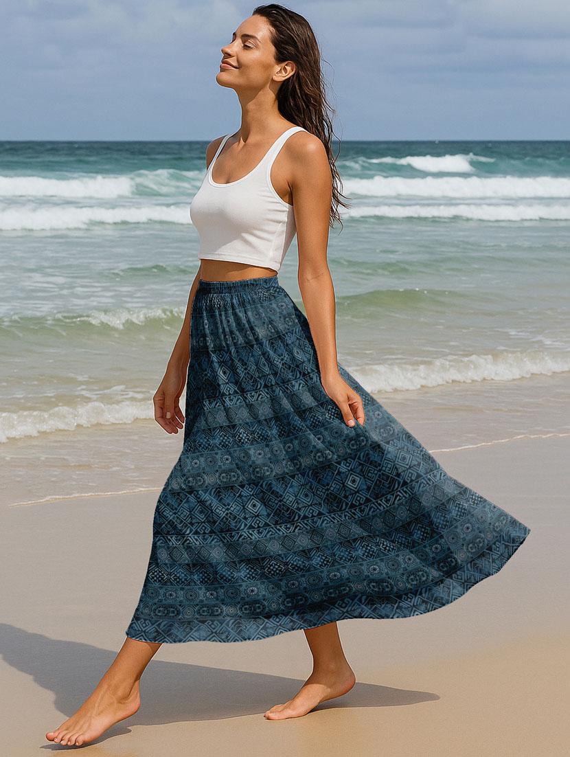 women printed high rise maxi flared skirt - 22006348 - Standard Image - 1