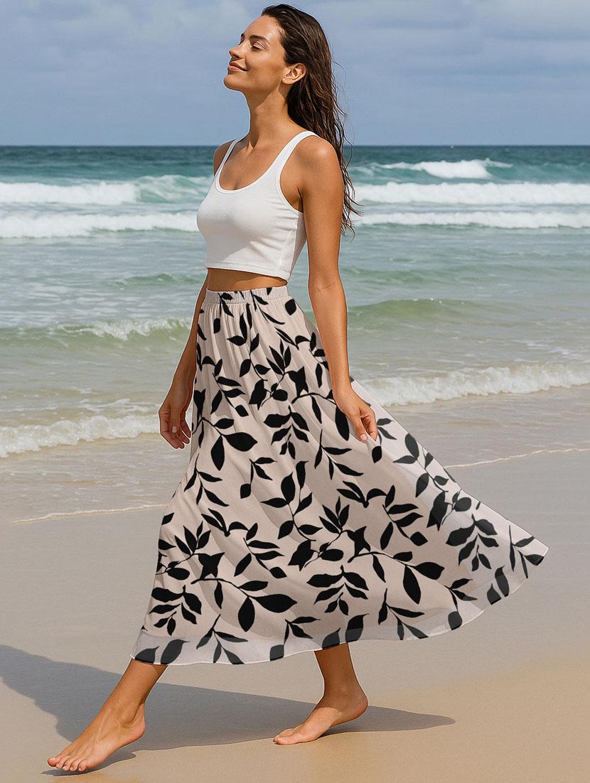 women printed high rise maxi flared skirt - 22006349 - Standard Image - 1