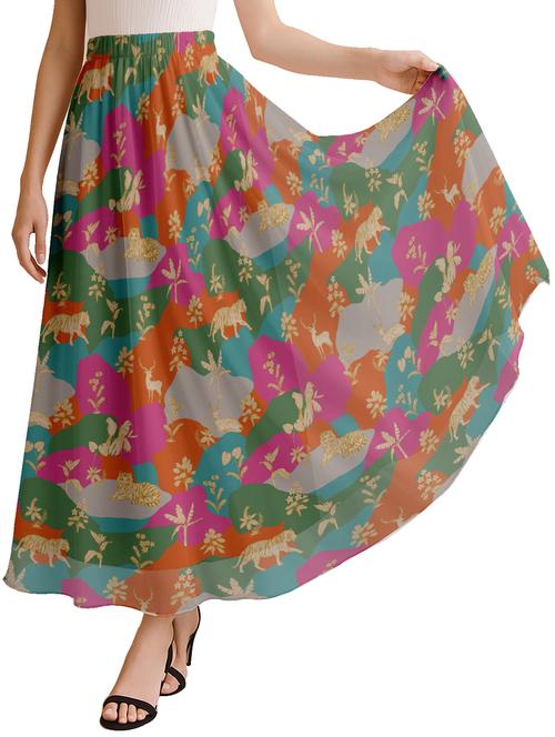 women printed high rise maxi flared skirt - 22006350 - Standard Image - 0
