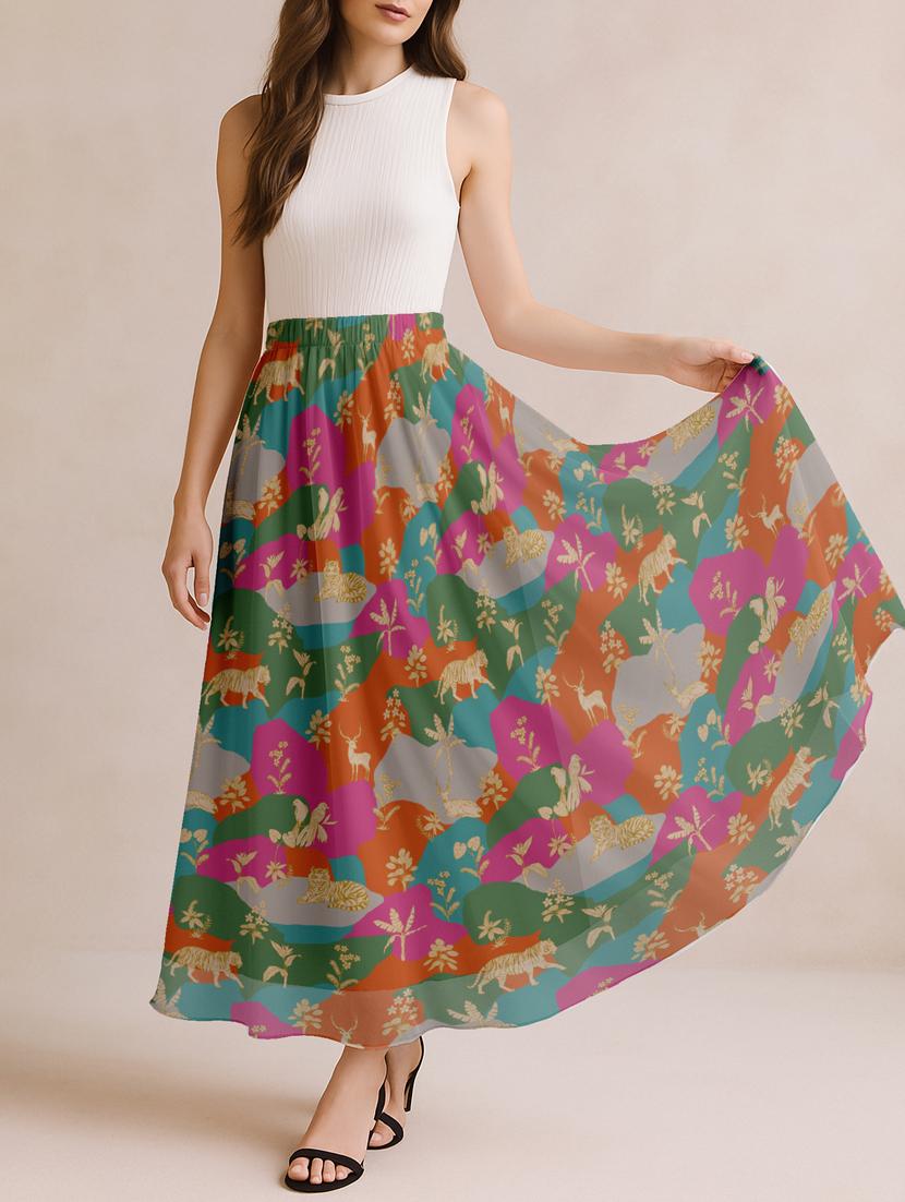 women printed high rise maxi flared skirt - 22006350 - Standard Image - 1