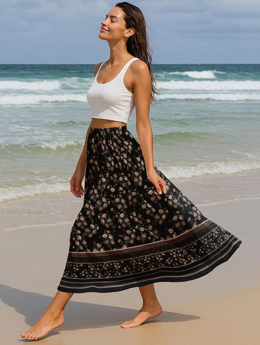 women floral printed high rise maxi flared skirt - 22006351 - Standard Image - 1