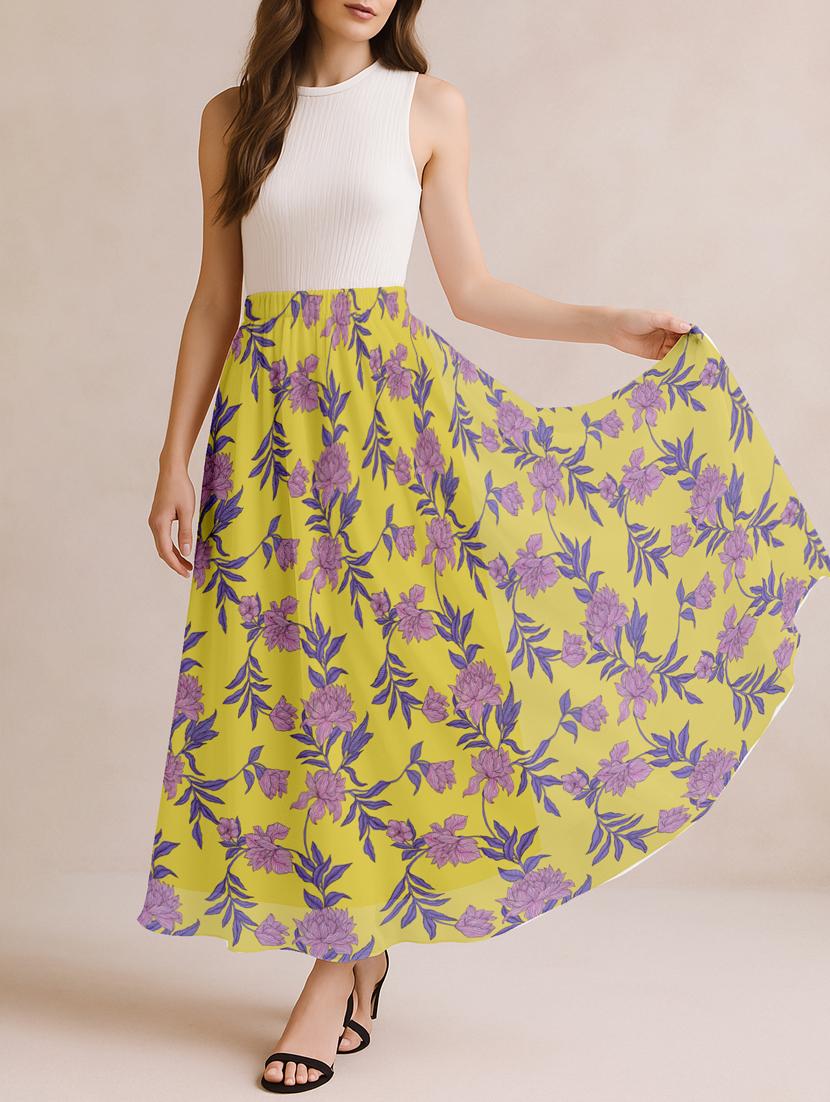women floral printed high rise maxi flared skirt - 22006352 -  Standard Image - 1