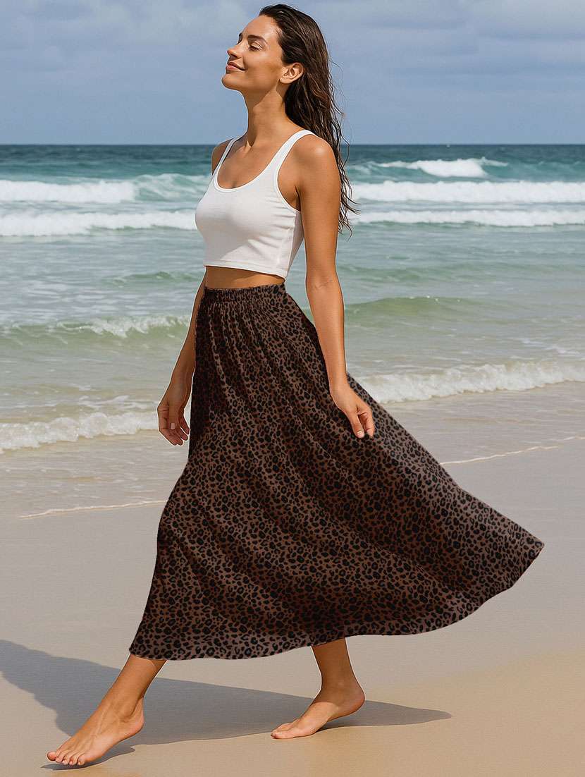 women animal print high rise maxi flared skirt - 22006353 -  Standard Image - 1