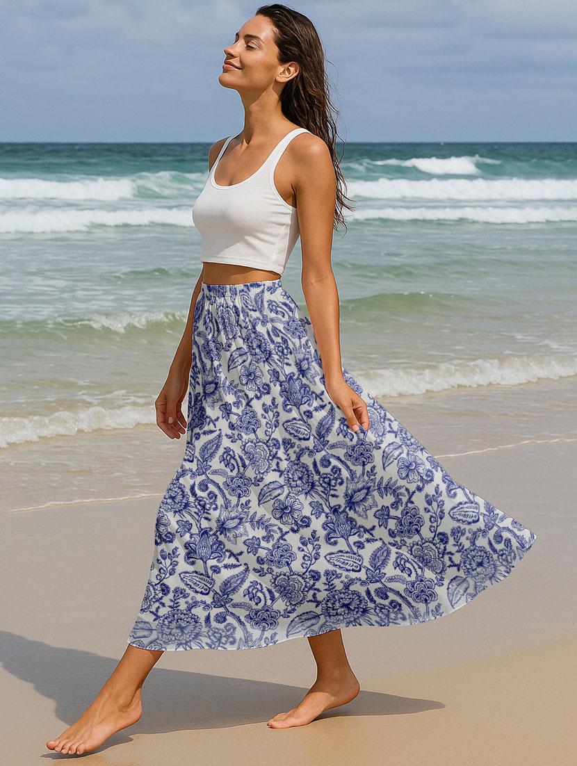 women floral printed high rise maxi flared skirt - 22006354 - Standard Image - 1