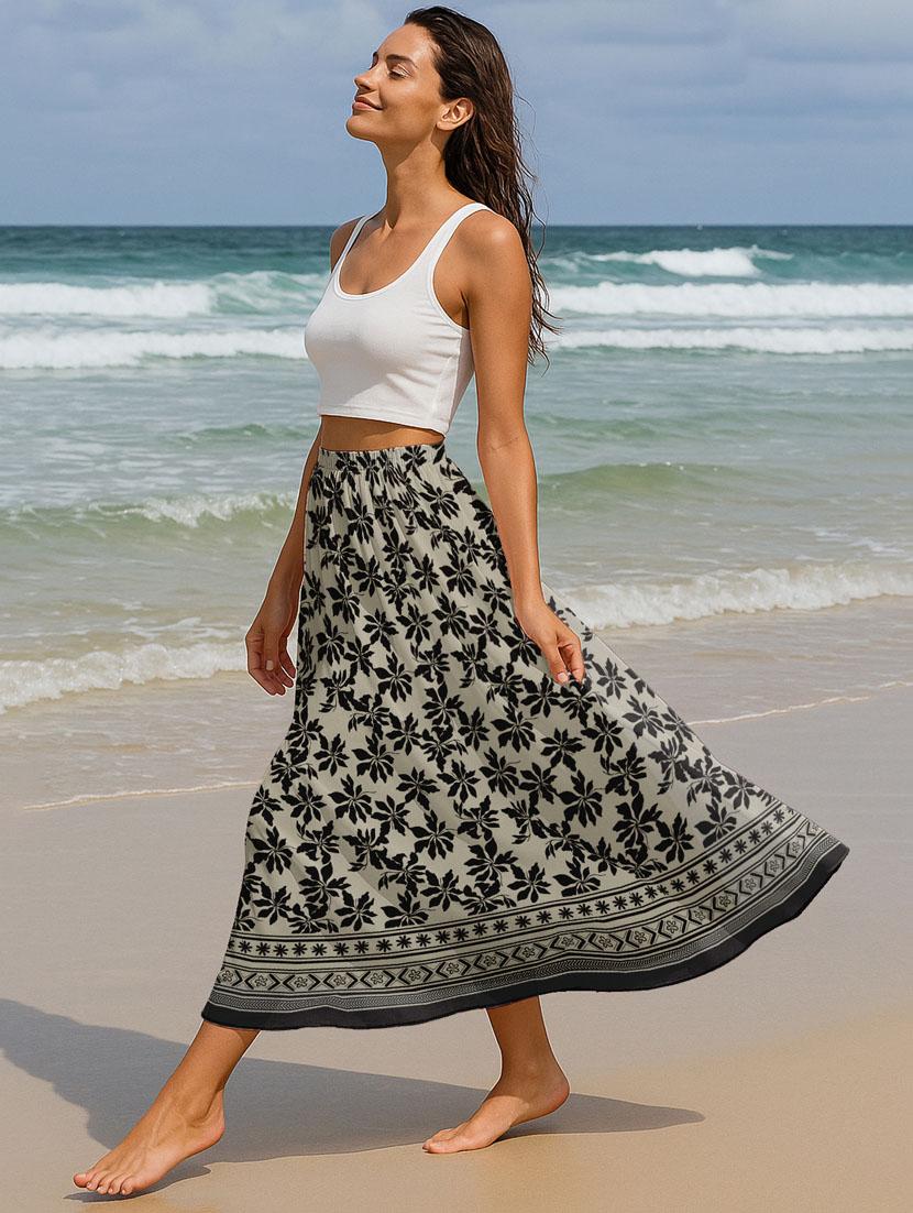women floral printed high rise maxi flared skirt - 22006357 - Standard Image - 1