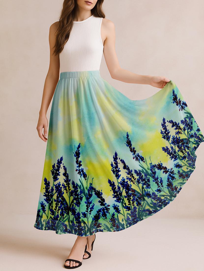 women printed high rise maxi flared skirt - 22006358 - Standard Image - 1