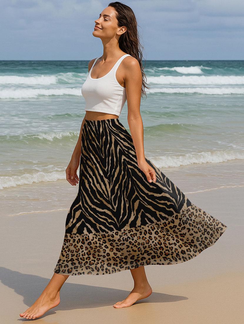 women animal print high rise maxi flared skirt - 22006359 -  Standard Image - 1