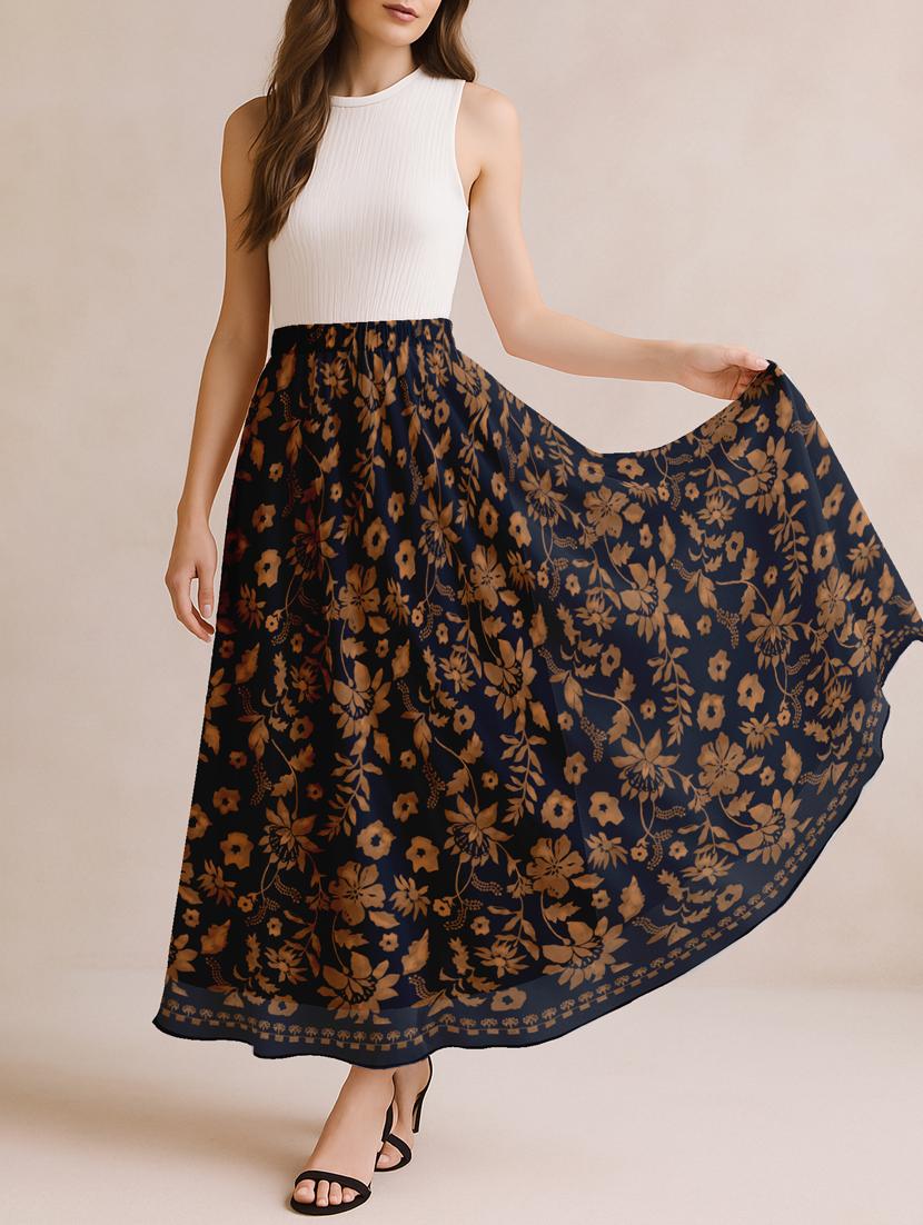 women floral printed high rise maxi flared skirt - 22006361 - Standard Image - 1
