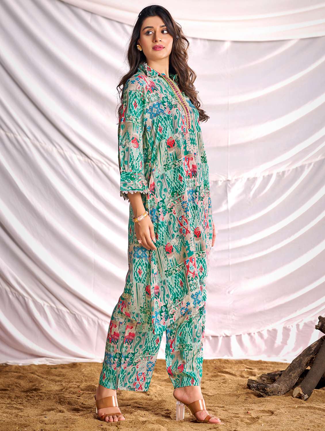 women printed long sleeve kurta pant set - 22006363 -  Standard Image - 1