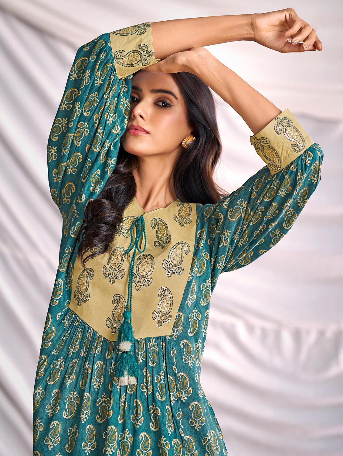 women paisley printed long sleeve kurta pant set - 22006367 - Standard Image - 4