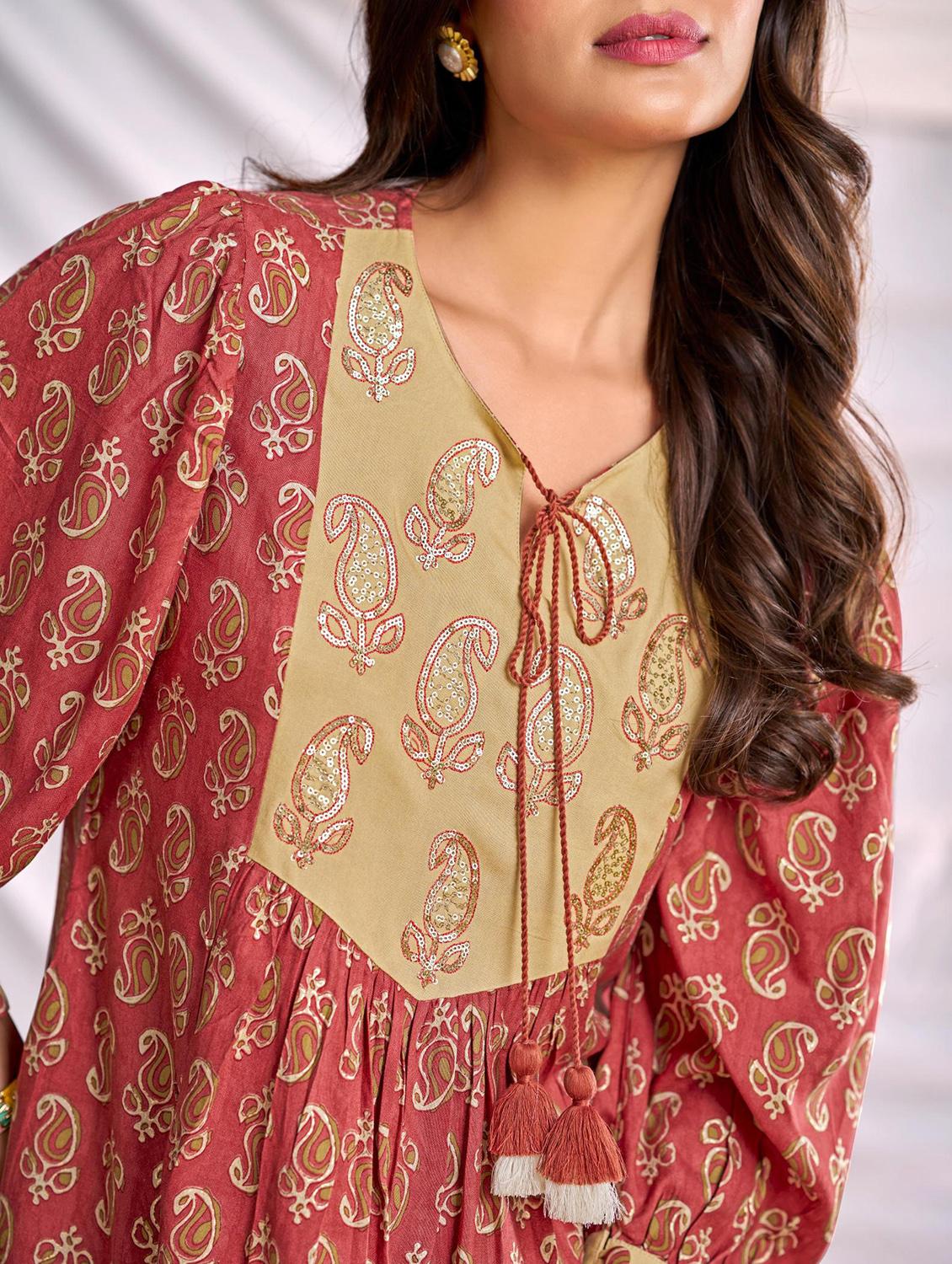 women paisley printed long sleeve kurta pant set - 22006368 - Standard Image - 4