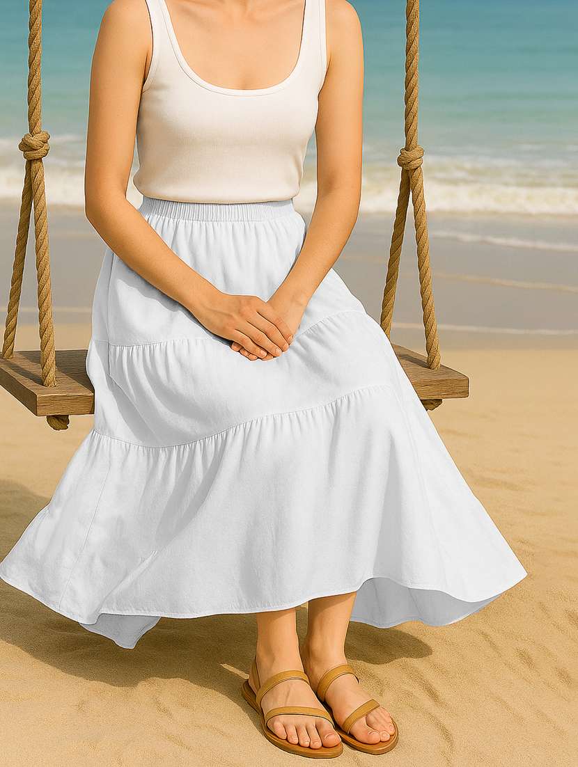 women solid high rise maxi tiered skirt - 22006373 -  Standard Image - 1