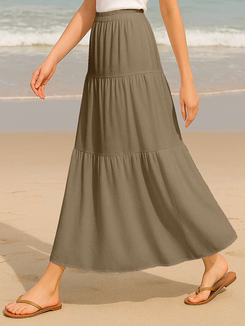 women solid high rise maxi tiered skirt - 22006374 -  Standard Image - 1