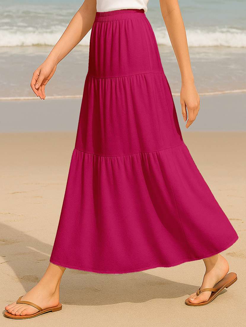 women solid high rise maxi tiered skirt - 22006378 -  Standard Image - 1