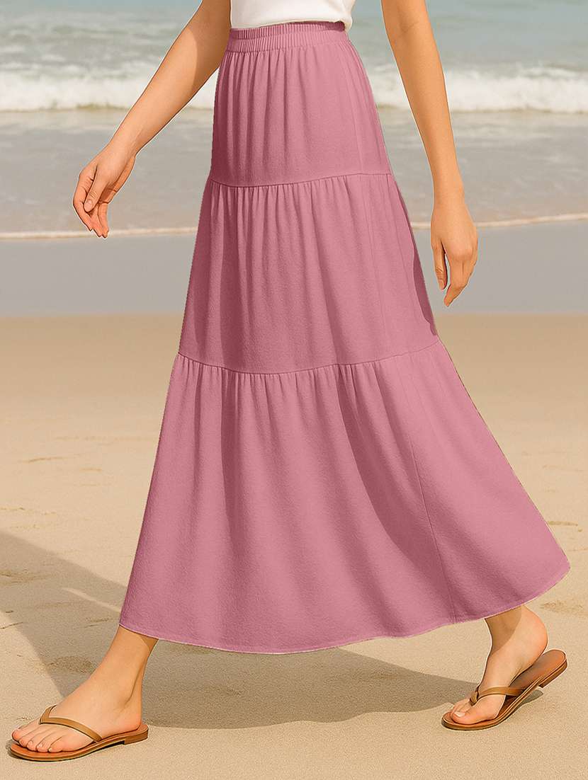 women solid high rise maxi tiered skirt - 22006379 -  Standard Image - 1