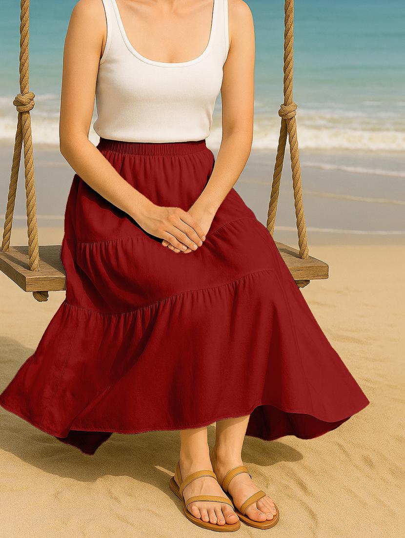women solid high rise maxi tiered skirt - 22006383 -  Standard Image - 1