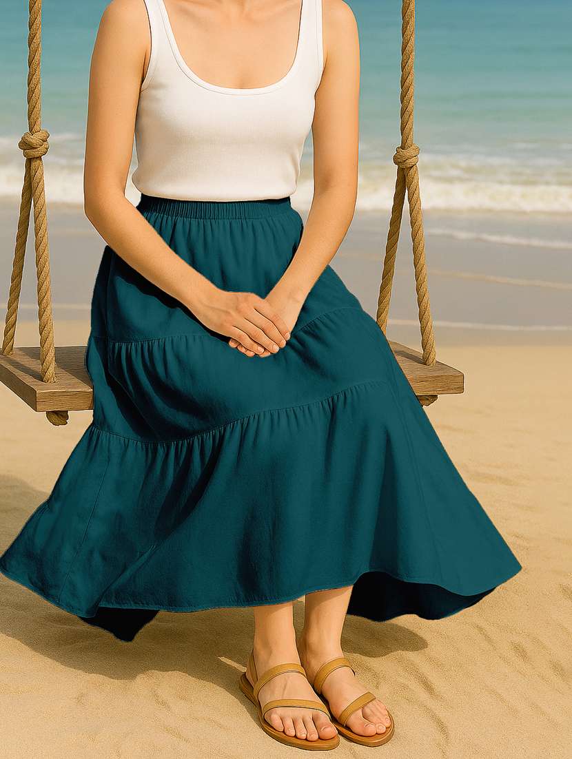 women solid high rise maxi tiered skirt - 22006385 -  Standard Image - 1