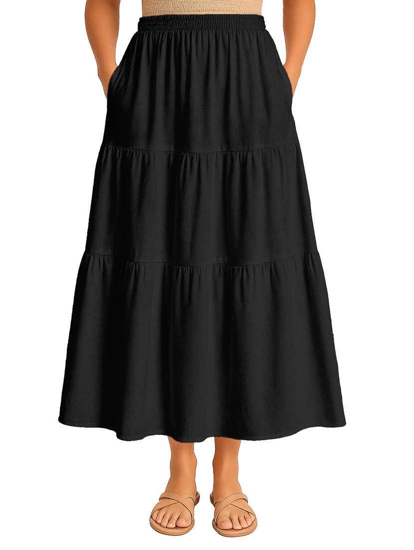 women solid high rise maxi tiered skirt - 22006386 -  Zoom Image - 0