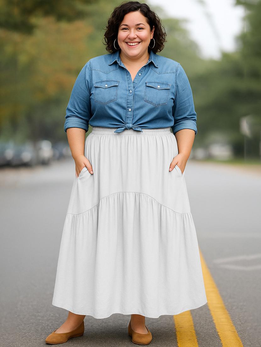 women solid high rise maxi tiered skirt - 22006387 - Standard Image - 1