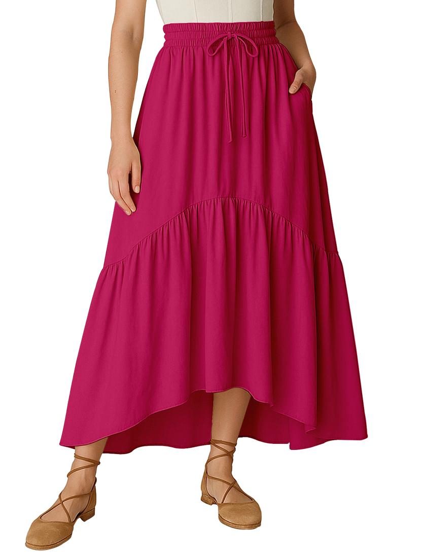women solid high rise maxi tiered skirt - 22006392 -  Zoom Image - 0