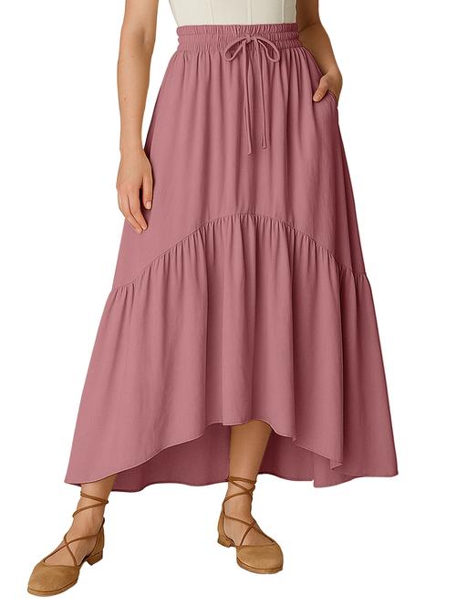 women solid high rise maxi tiered skirt - 22006393 - Standard Image - 0