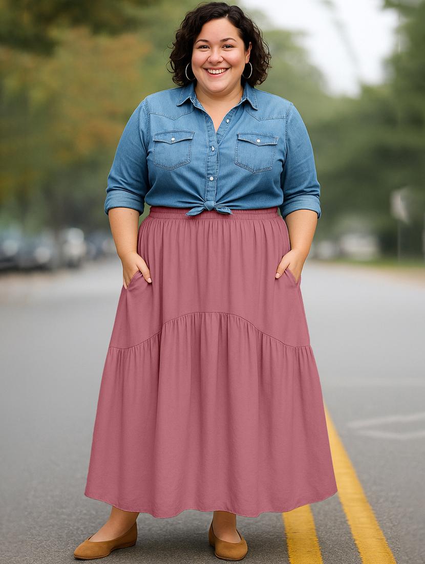 women solid high rise maxi tiered skirt - 22006393 - Standard Image - 1