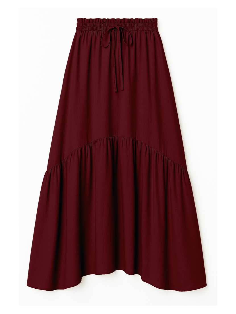 women solid high rise maxi tiered skirt - 22006396 -  Standard Image - 4