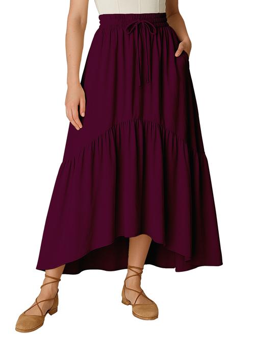 women solid high rise maxi tiered skirt - 22006398 - Standard Image - 0