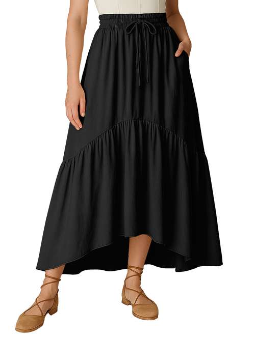 women solid high rise maxi tiered skirt - 22006400 - Standard Image - 0