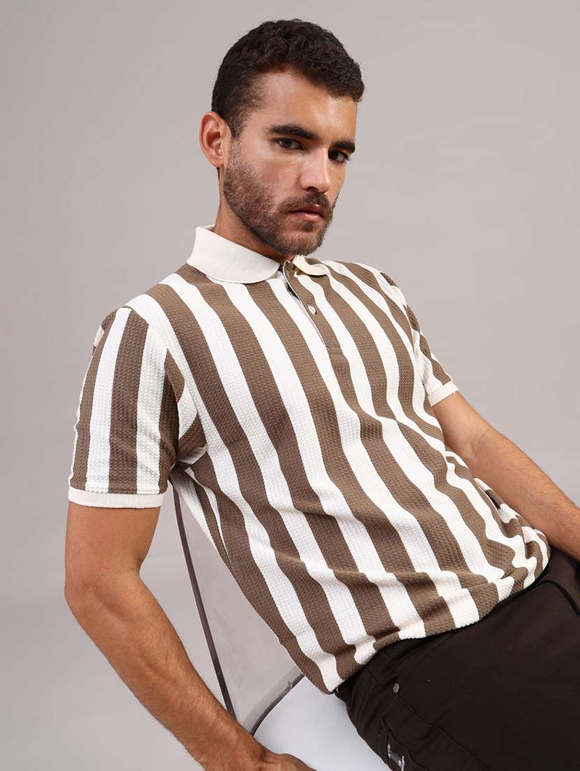 men striped short sleeve regular fit polo t-shirt
