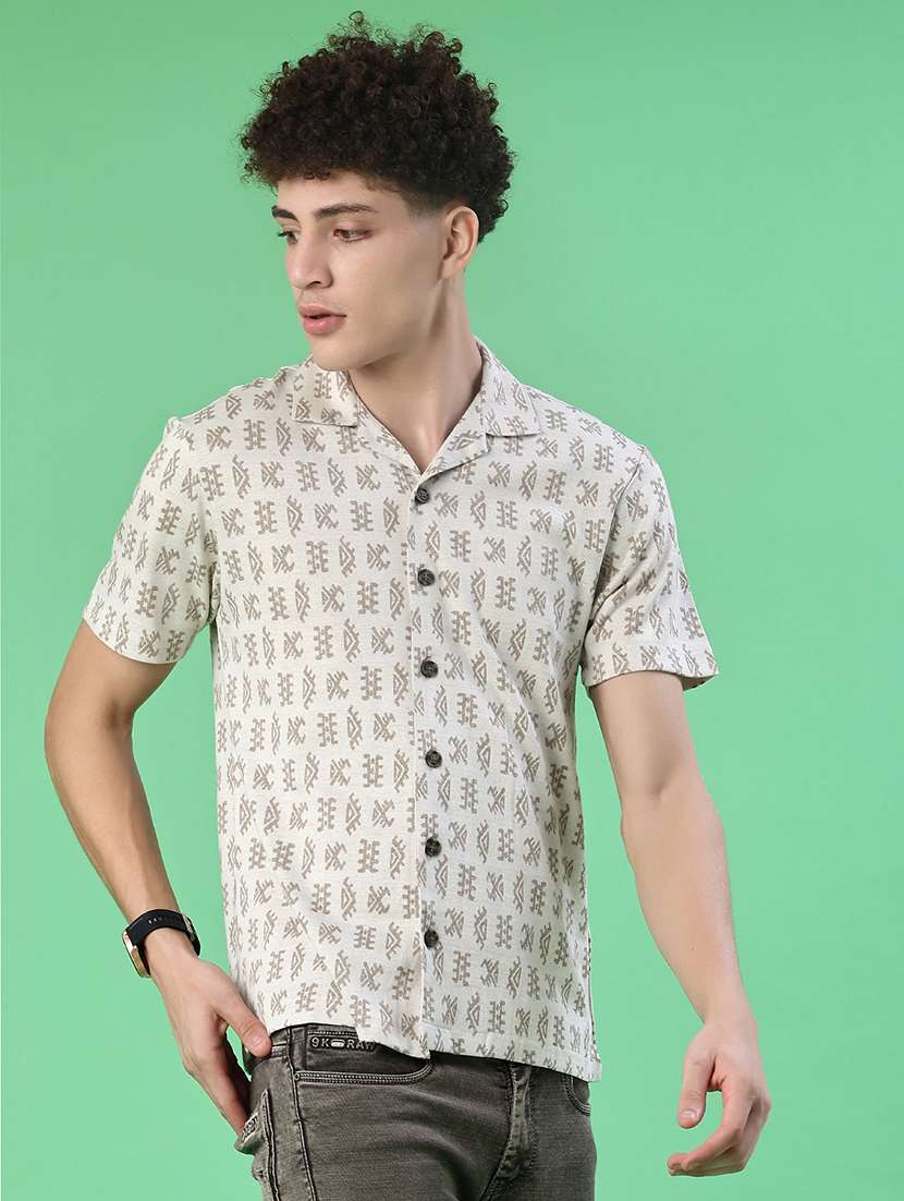 men printed cuban collar short sleeve shirt - 22006619 -  Standard Image - 1