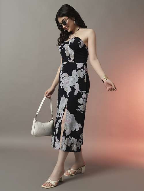 women floral printed halter neck a-line dress - 22006872 - Standard Image - 0