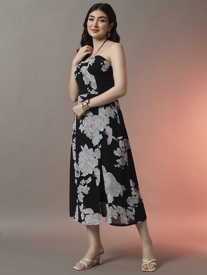 women floral printed halter neck a-line dress - 22006872 - Standard Image - 1