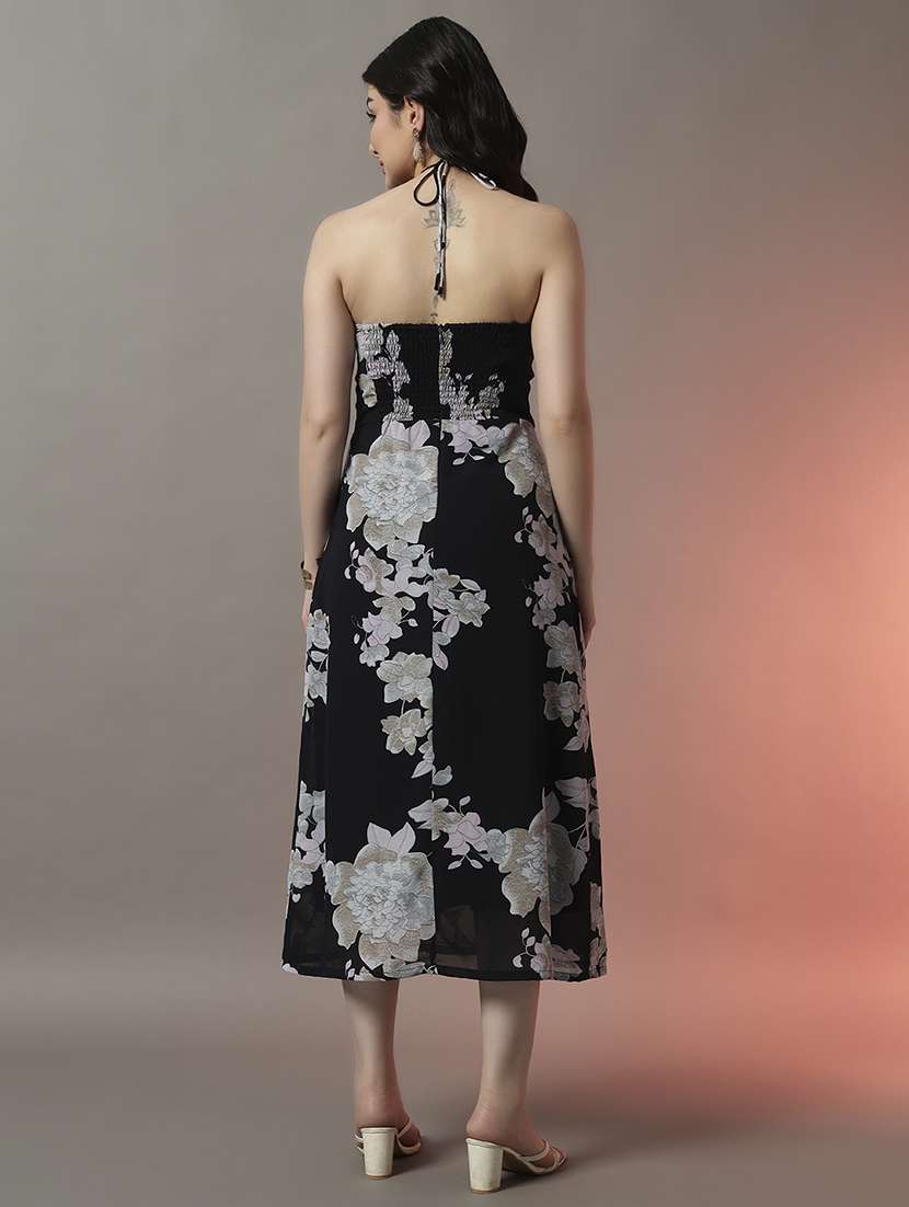 women floral printed halter neck a-line dress - 22006872 - Standard Image - 4