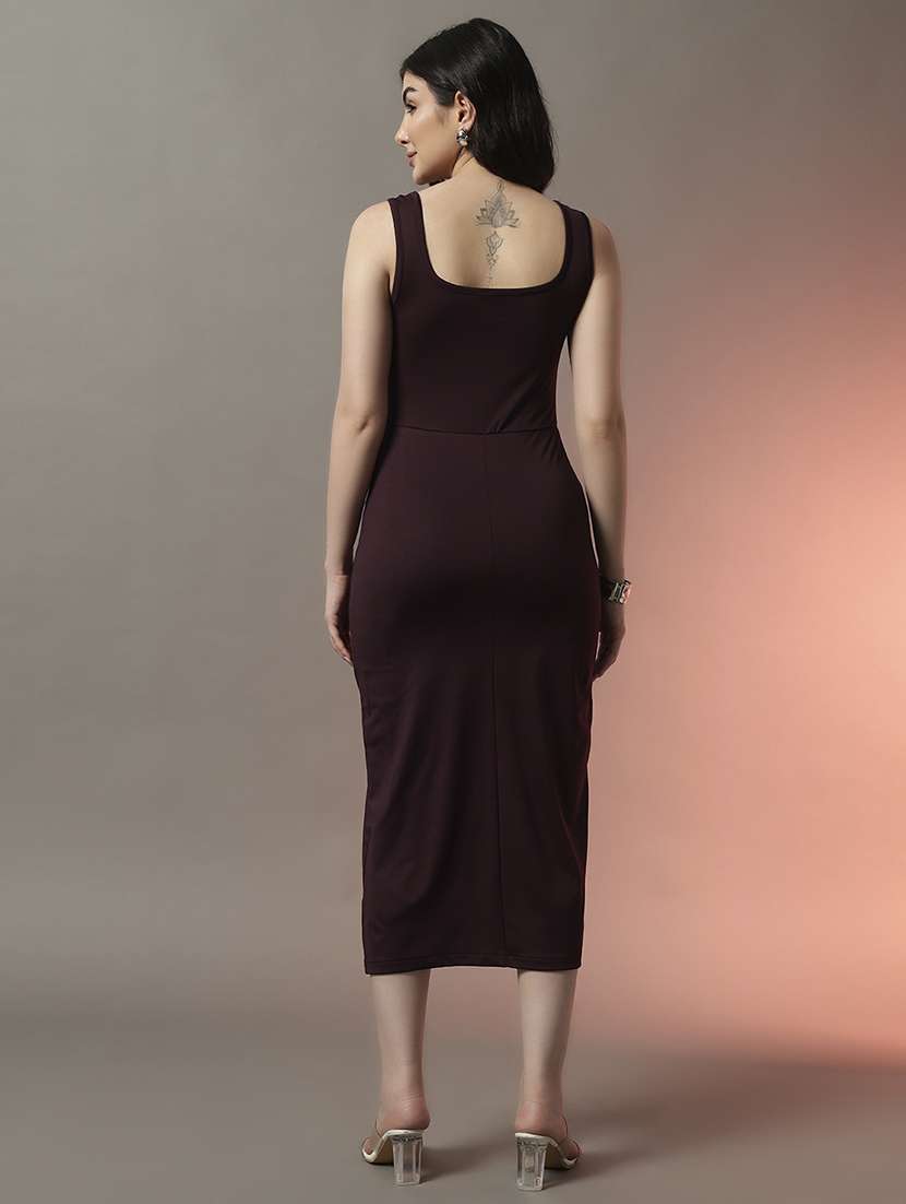 women solid square neck slim fit sheath dress - 22006876 - Standard Image - 4