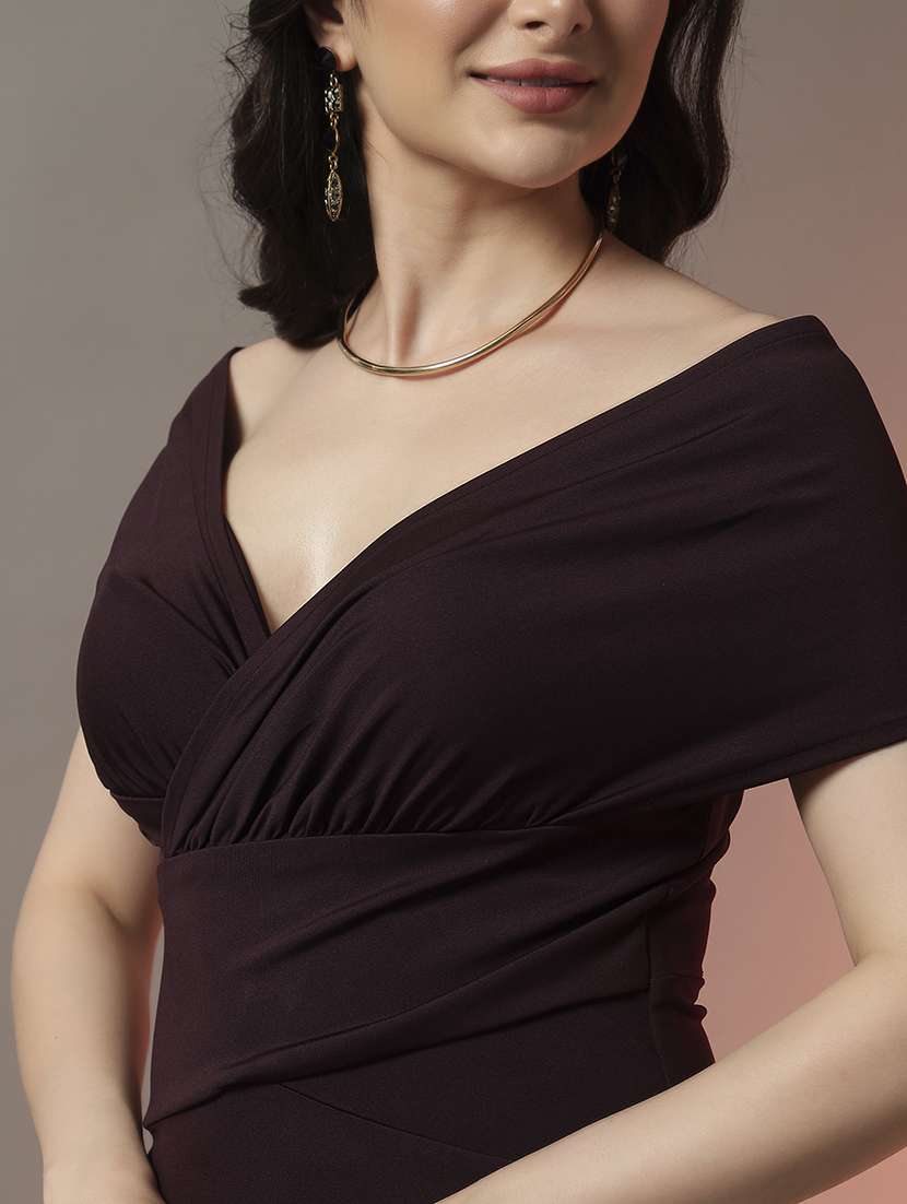 women solid off shoulder slim fit bodycon dress - 22006877 -  Standard Image - 4