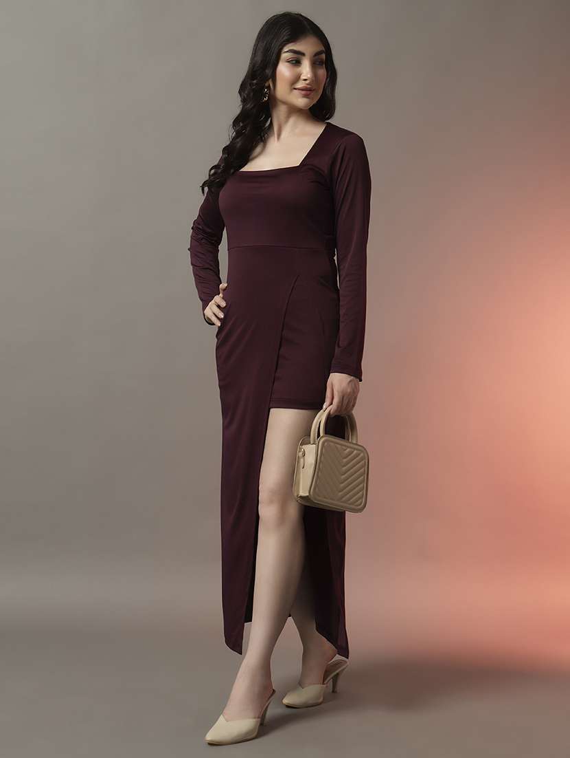 women solid square neck bodycon dress - 22006880 -  Standard Image - 1