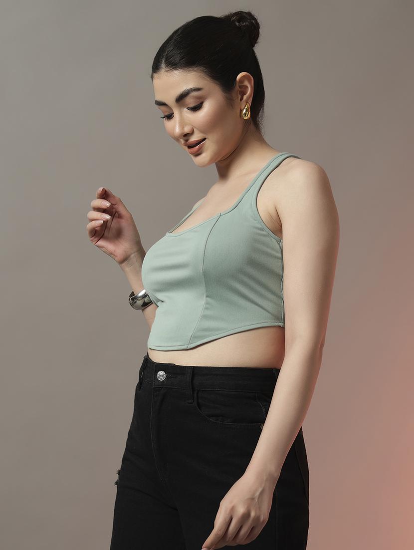 women solid sleeveless slim fit crop top - 22006883 - Standard Image - 1
