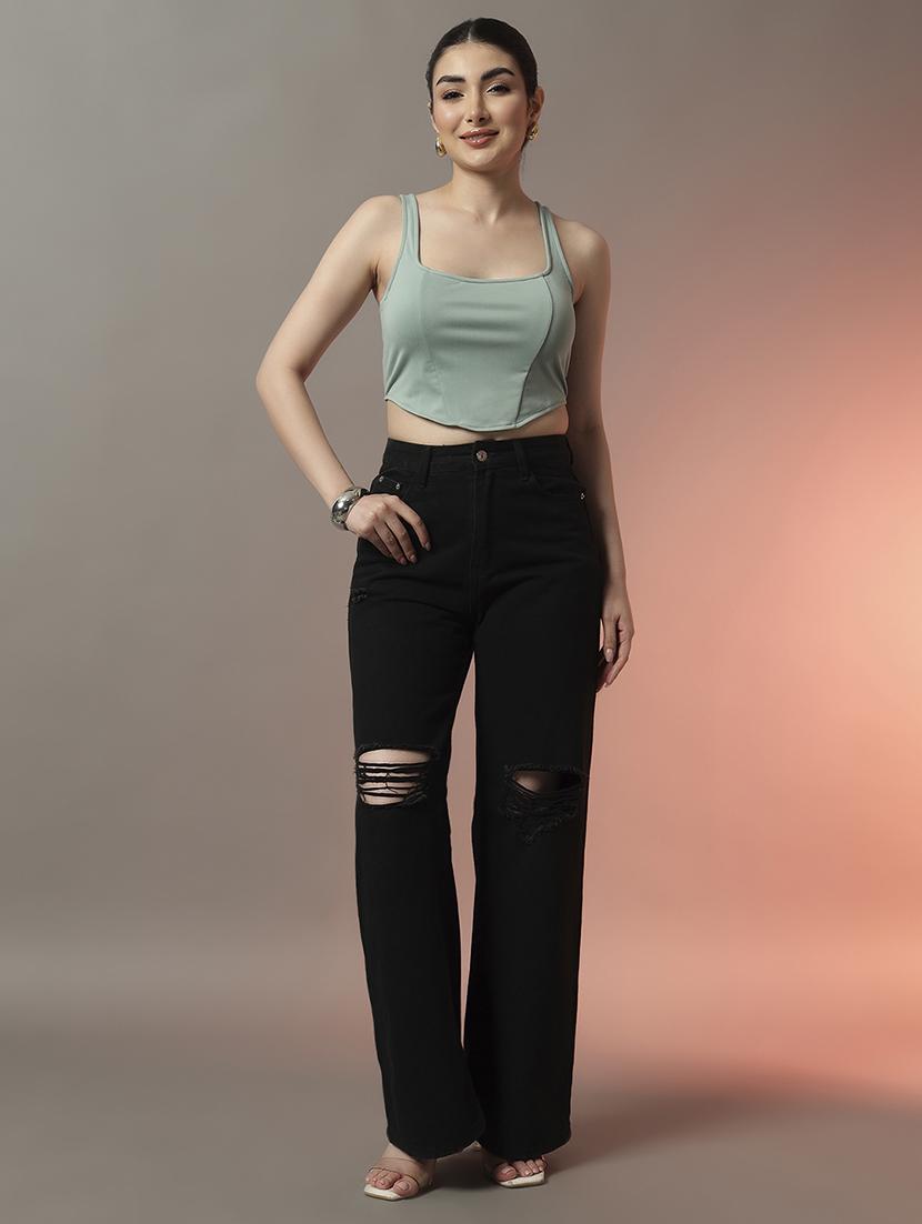 women solid sleeveless slim fit crop top - 22006883 - Standard Image - 4